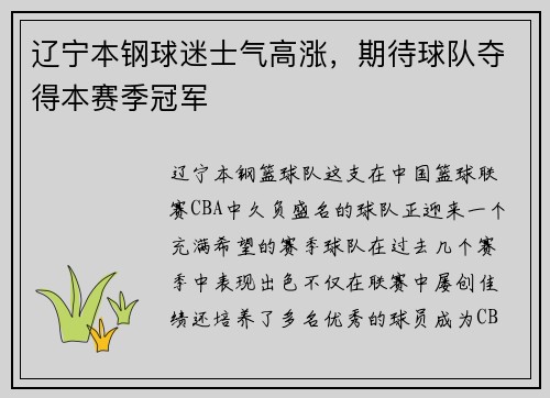 辽宁本钢球迷士气高涨，期待球队夺得本赛季冠军