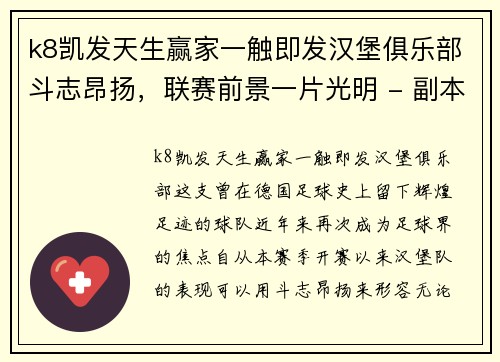 k8凯发天生赢家一触即发汉堡俱乐部斗志昂扬，联赛前景一片光明 - 副本