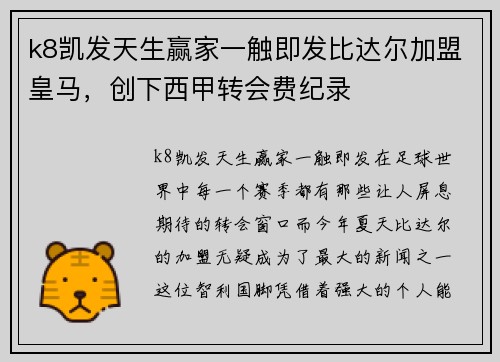 k8凯发天生赢家一触即发比达尔加盟皇马，创下西甲转会费纪录