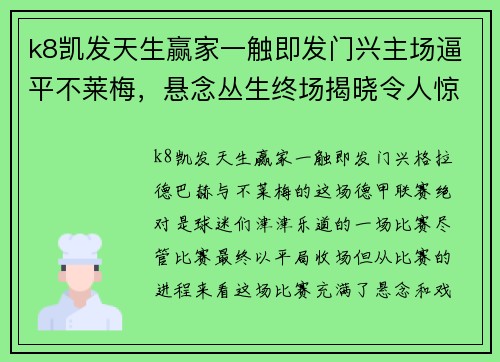 k8凯发天生赢家一触即发门兴主场逼平不莱梅，悬念丛生终场揭晓令人惊叹 - 副本