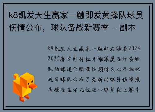 k8凯发天生赢家一触即发黄蜂队球员伤情公布，球队备战新赛季 - 副本