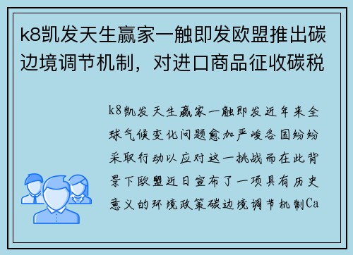 k8凯发天生赢家一触即发欧盟推出碳边境调节机制，对进口商品征收碳税