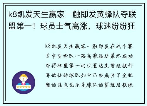 k8凯发天生赢家一触即发黄蜂队夺联盟第一！球员士气高涨，球迷纷纷狂欢 - 副本