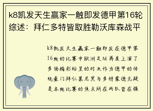 k8凯发天生赢家一触即发德甲第16轮综述：拜仁多特皆取胜勒沃库森战平霍芬海姆