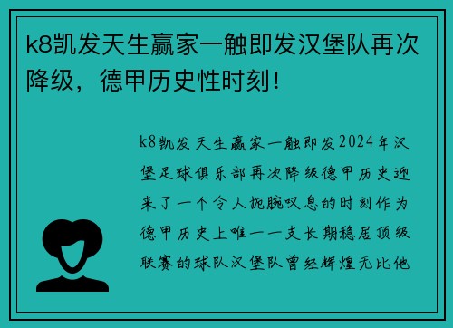 k8凯发天生赢家一触即发汉堡队再次降级，德甲历史性时刻！